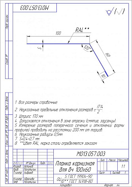 Планка карнизная для гибкой черепицы Grand Line 100х60-65 мм 2 м графитовый серый RAL 7024