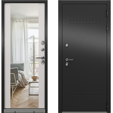 Дверь входная с терморазрывом Mastino Марлин правая букле антрацит - дуб белый скандинавский с зеркалом 880х2050 мм