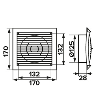Решетка вентиляционная пластиковая торцевая Era РСФ 170х170 мм с фланцем d125 мм белая