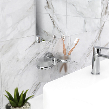 Стакан для ванной Fora Long с держателем двойной стекло матовый/металл хром (L039/889)