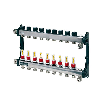 Коллектор для теплого пола Tece 1 ВР(г) х 9 выходов 3/4 НР(ш) ЕК х 1 ВР(г) с расходомерами (77310009)