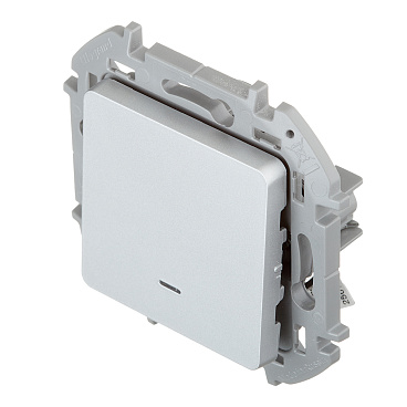 Выключатель Legrand Inspiria одноклавишный встраиваемый алюминий с подсветкой (673612)