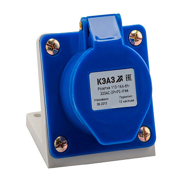 Розетка силовая угловая настенная КЭАЗ с заземлением 2Р+РЕ 32 А 220 В IP44 синяя (222747)