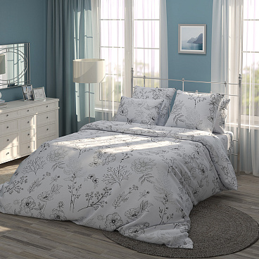 Комплект постельного белья 1,5-спальный бязь Самойловский текстиль Утро черно-белый с простыней 145х220 см