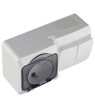 Блок выключатель и розетка Systeme Electric Этюд двухклавишный накладной белый (BPA16-242B)