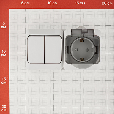 Блок выключатель и розетка Systeme Electric Этюд двухклавишный накладной серый (BPA16-242C)