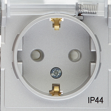 Розетка Systeme Electric AtlasDesign Aqua встраиваемая алюминий со шторками с крышкой (ATN440346)