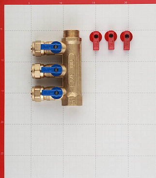 Коллектор 3/4 ВР(г) х 3 выхода 16 обж(ц) х 3/4 НР(ш) с шаровыми кранами (C3MP3416/10603)