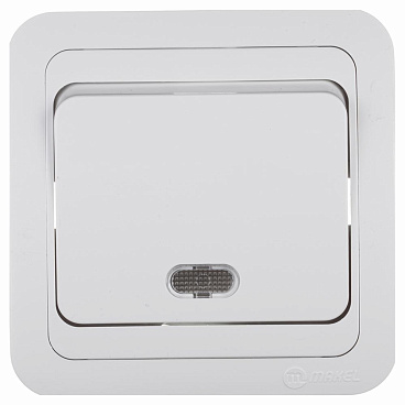 Выключатель Makel Mimoza одноклавишный встраиваемый белый с подсветкой (12021)