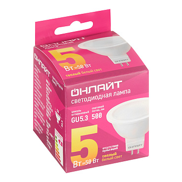 Лампа светодиодная Онлайт GU5.3 3000К 5 Вт 350 Лм 220-240 В рефлектор MR16 матовая