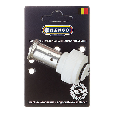 Муфта с накидной гайкой Henco (19PKW-1605) 16(пресс) х 3/4 ВР(г) под евроконус белая PVDF