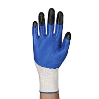Перчатки полиэстеровые 2 нити с двойным латексным обливом тактильные ЛЭВ сине-черные L