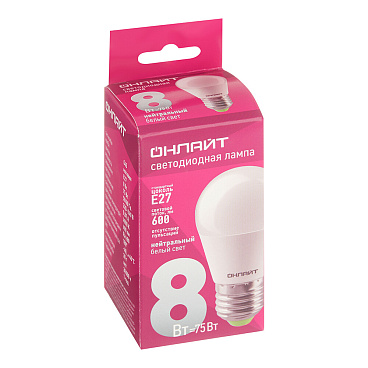 Лампа светодиодная Онлайт E27 4000К 8 Вт 600 Лм 220-240 В шар G45 матовая