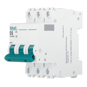 Автоматический выключатель модульный Dekraft BA-101 3P 6А тип C 4,5 кА 230/400 В (11076DEK)