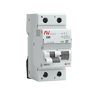 Автомат дифференциальный EKF Averes DVA-6 20А 1P+N тип A 30 мА 6 кА (rcbo6-1pn-20C-30-a-av)