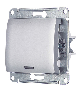 Выключатель Systeme Electric Glossa одноклавишный встраиваемый алюминий с подсветкой (GSL000313)