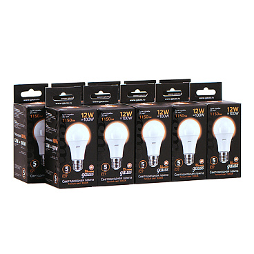 Лампа светодиодная Gauss E27 3000К 12 Вт 1150 Лм 150-265 В груша A60 матовая (10 шт.)
