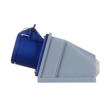 Розетка силовая угловая настенная Dekraft РС-103 с заземлением 2P+PE 1 фаза 16 А 220 В IP44 синяя (26190DEK)