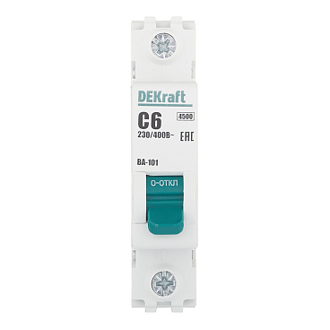 Автоматический выключатель модульный Dekraft BA-101 1P 6А тип C 4,5 кА 230/400 В (11052DEK)