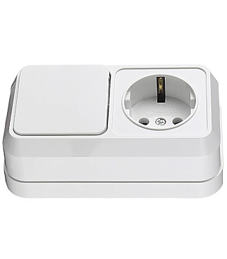 Блок выключатель и розетка Makel Siva Ustu одноклавишный накладной белый (451A1)