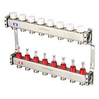Коллекторная группа с расходомерами Rommer 1 ВР(г) х 8 выходов 3/4 НР(ш) ЕК х 1 ВР(г)