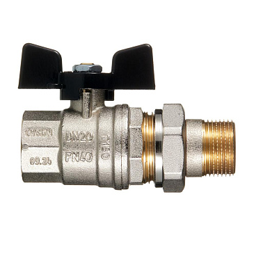 Кран шаровой латунный Bugatti 3/4 ВР(г) х 3/4 НР(ш) бабочка с полусгоном прямой (3220089)