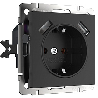 Розетка Werkel встраиваемая черная матовая с 2хUSB-А (a051617)