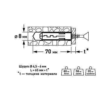 Дюбель распорный Hard-Fix 8x65 мм нейлон (100 шт.)