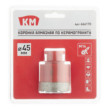 Коронка алмазная КМ (666170) по керамограниту d45 мм для УШМ
