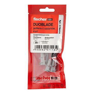 Дюбель для листовых материалов Fischer DuoBlade 15x44 мм нейлон с шурупом (4 шт.)