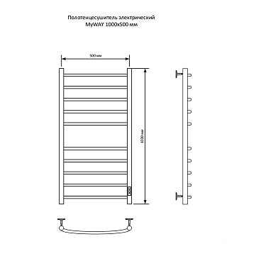 Полотенцесушитель электрический MyFrea MyWay 1000х500 мм 126 Вт с терморегулятором хром