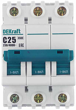 Автоматический выключатель модульный Dekraft BA-101 3P 25А тип C 4,5 кА 230/400 В (11080DEK)