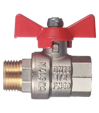 Кран шаровой латунный Valtec Base 1/2 ВР(г) х 1/2 НР(ш) бабочка прямой (VT.218.N.04)