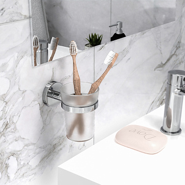 Стакан для ванной Fora Long с держателем стекло матовый/металл хром (L044/1152)