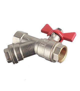 Кран шаровой латунный Valtec 1/2 ВР(г) х 1/2 ВР(г) бабочка с фильтром прямой (VT.293.N.04)