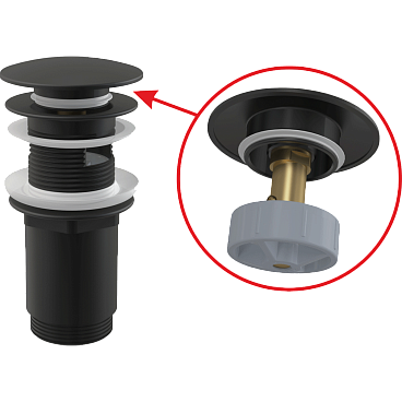 Водослив для умывальника click/clack цельнометаллический с большой заглушкой черный, арт.A392BLACK