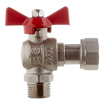 Кран шаровой латунный Valtec Base 1/2 ВР(г) х 1/2 НР(ш) бабочка с накидной гайкой угловой (VT.267.N.0404)