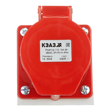 Розетка силовая угловая настенная КЭАЗ с заземлением 3Р+РЕ+N 16 А 380 В IP44 красная (222755)