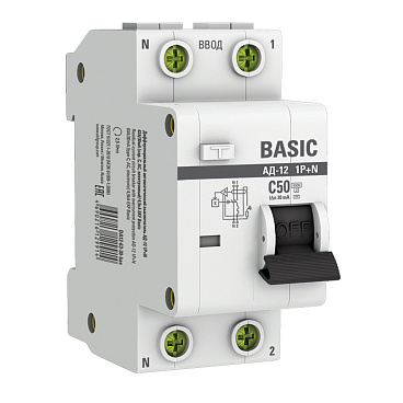 Автомат дифференциальный EKF Basic АД-12 50А 1P+N тип AC 30 мА 4,5 кА (DA12-50-30-bas)