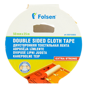 Лента клейкая монтажная Folsen двусторонняя тканевая 50 мм 25 м