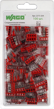Клемма на 4 провода Wago 0,5-2,5 кв.мм самозажимная без пасты (100 шт.) (2273-204/2667)