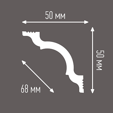 Плинтус потолочный из пенополистирола 50х50х2000 мм под натяжной потолок с возможностью светодиодной подсветки Плинтэкс I50/50SC