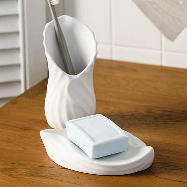 Мыльница для ванной Moroshka Fleur настольная керамика белая (G88-92)