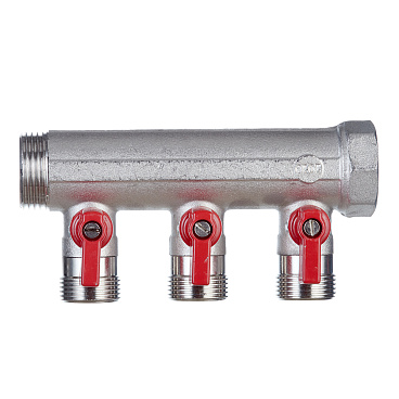Коллектор Henco 1 ВР(г) х 3 выхода 3/4 НР(ш) ЕК х 1 НР(ш) с шаровыми кранами (VB060503-ROOD)