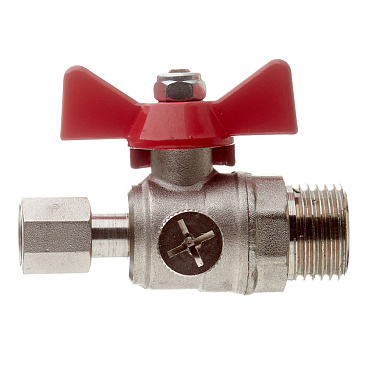 Кран шаровой латунный Valtec 1/2 НР(ш) х 1/4 ВР(г) для подключения манометра проходной бабочка прямой (VT.806.N.0402)