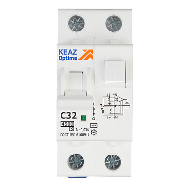 Автомат дифференциальный КЭАЗ OptiDin D63 32А 1P+N тип AC 30 мА 4,5 кА (328101)