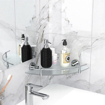 Полка для ванной Fora Long угловая 275х275х50 мм стекло/металл хром (L035M/1343)