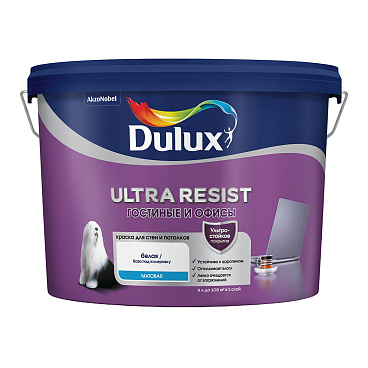 Краска моющаяся Dulux/Luxium Ultra Resist гостиные и офисы база BW белая 9 л