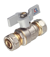 Кран шаровой латунный СТМ 16 обж(ц) х 16 обж(ц) для металлопластиковых труб бабочка прямой