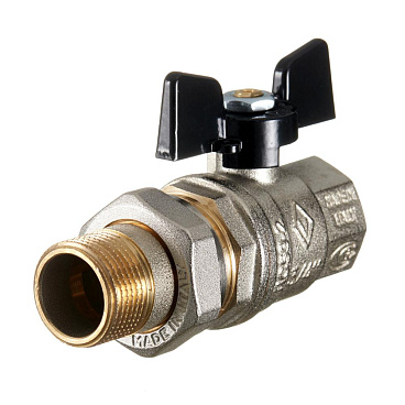 Кран шаровой латунный Bugatti 3/4 ВР(г) х 3/4 НР(ш) бабочка с полусгоном прямой (3220089)